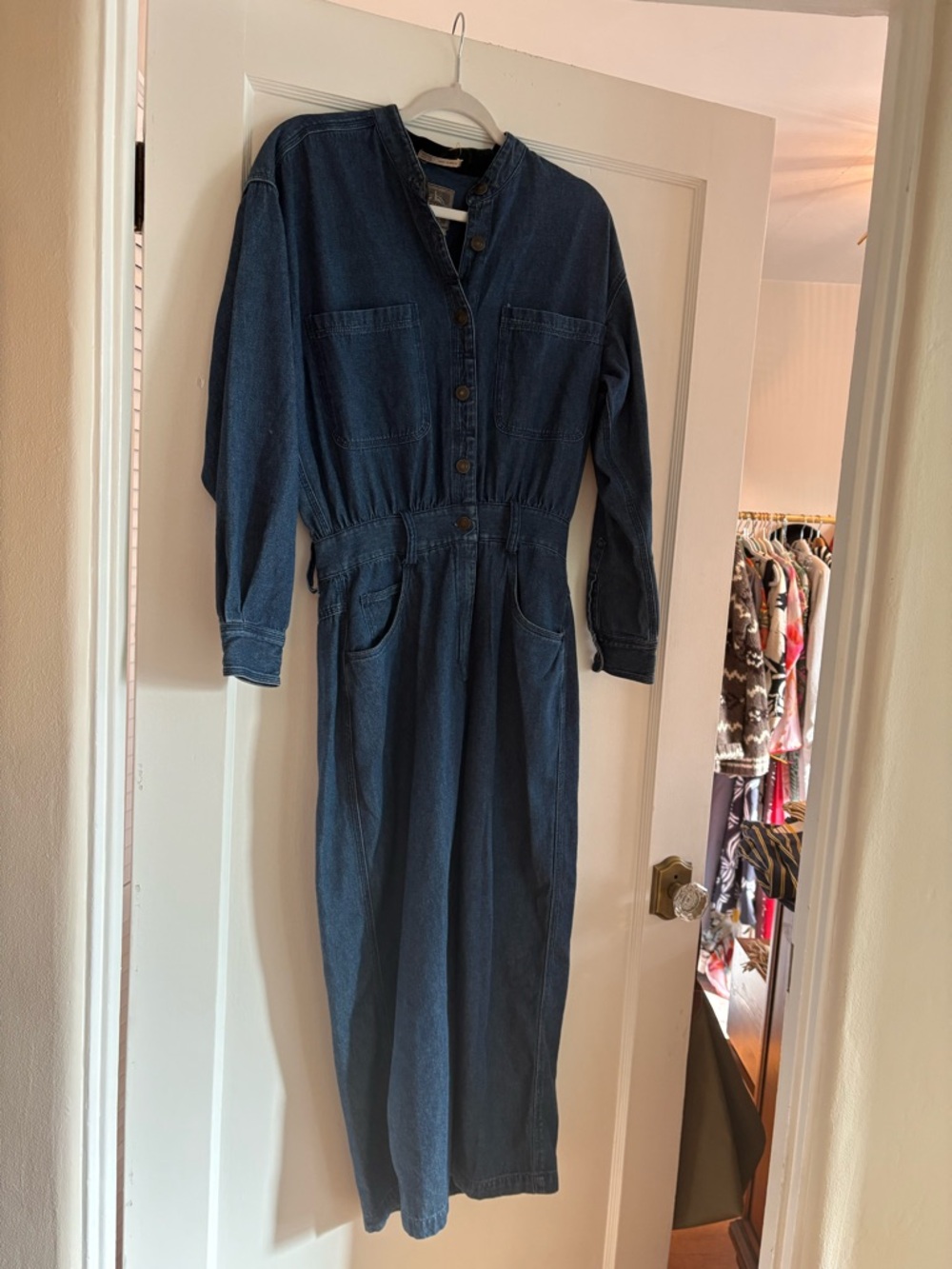 Vintage AMI denim Button-Front Maxi Dress in Dark Blue